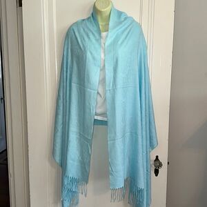 Light blue‎ large shawl/wrap with fringe hem